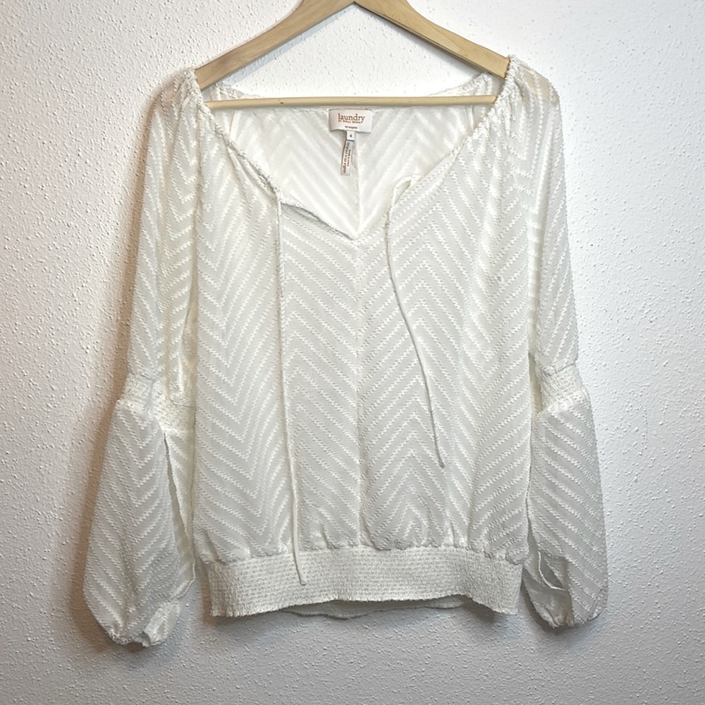 Laundry by Shelli Segal White Flowy Long Sleeve Blouse Size 4